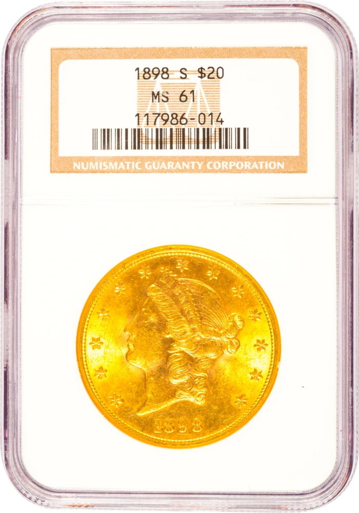 Gold 20 dollar Liberty coin graded by a numismatist